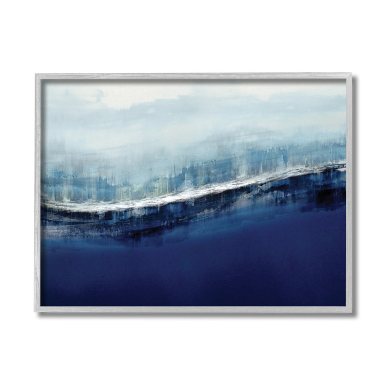 " Abstract Ocean Waves Blue Stormy Sky ", Farmhouse Gray Framed Giclee, 11" H x 14" W