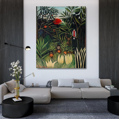 Lark Manor™ Rousseau, Henri Gallery Wrapped Canvas Art: Monkeys and Parrot in the Virgin Forest 1906 54832