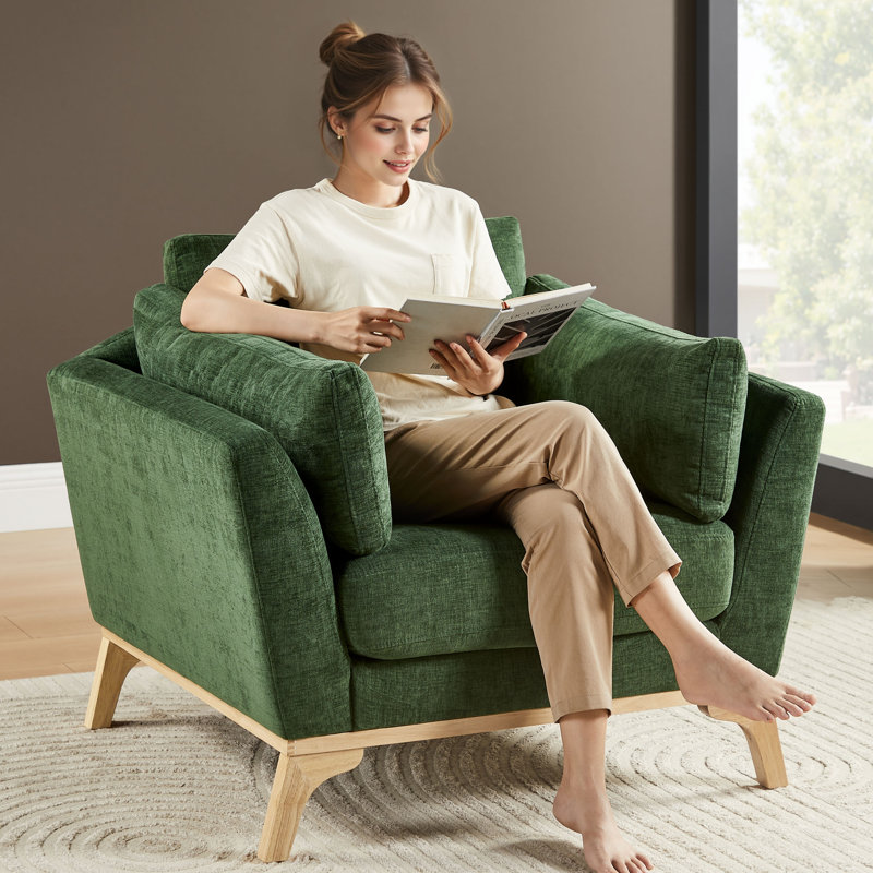 Upholstered Armchair (Set Of 2), Olive Green Chenille