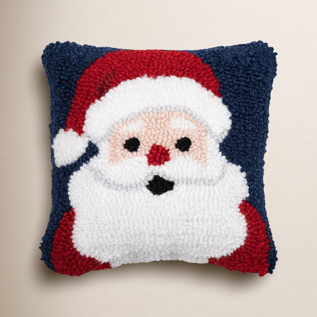 Christmas Santa Wishes Santa Face on Black Background Petite Accent Hooked Pillow C&F Home