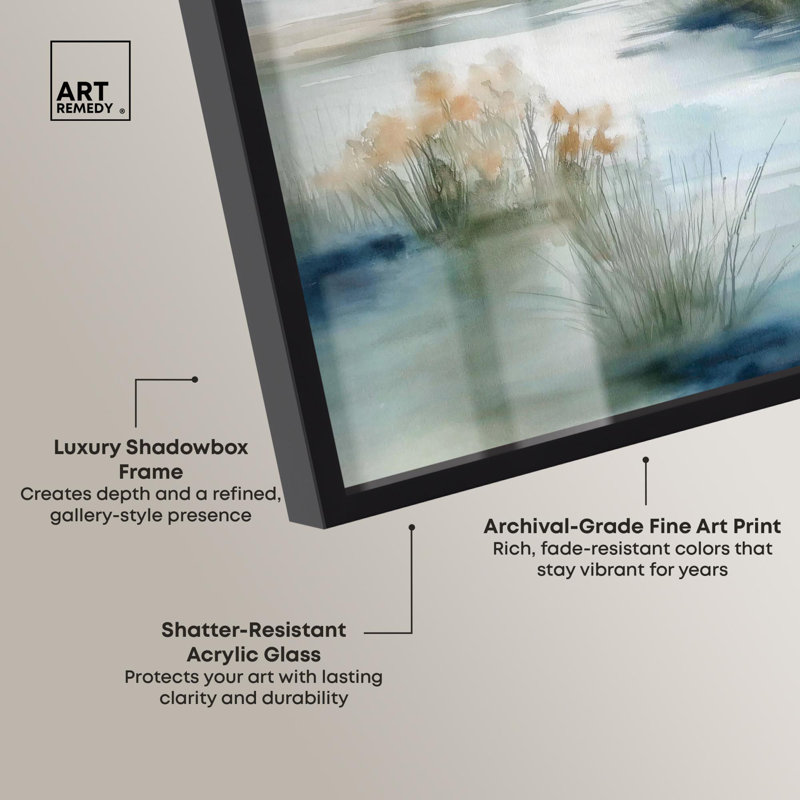 «Hazy River II Landscape Art Shadowbox» par Art Remedy, H 21 po x l 31 po, Noir