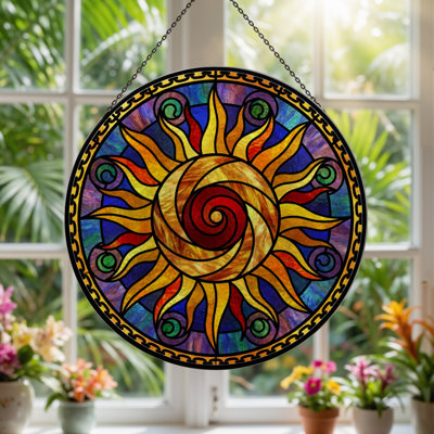 7.8"H Sun Spiral Stained Glass Window Panel
