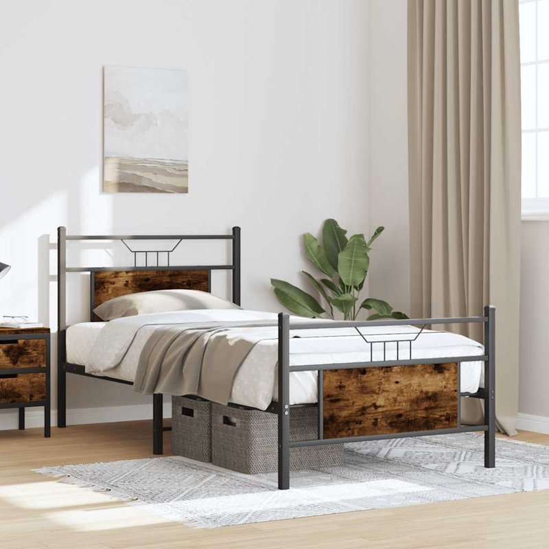 Bed Frame Without Mattress Single Engineered Wood, 80.5 x 196 cm, Smoked Oak
