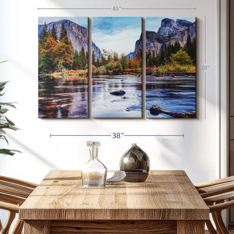 «Yosemite Autumn River», 3 pièces, H 28 po x l 45 po 