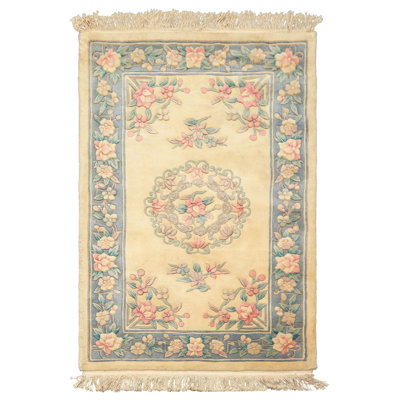 3'6''x5'6'' Hand Knotted Wool Ivory French Aubusson Savonerrie Traditional Rug