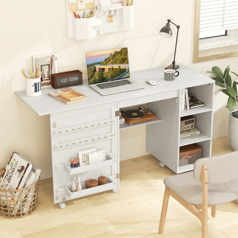 Blodwin 146cm x 50cm Foldable Sewing Table with Sewing Machine Platform