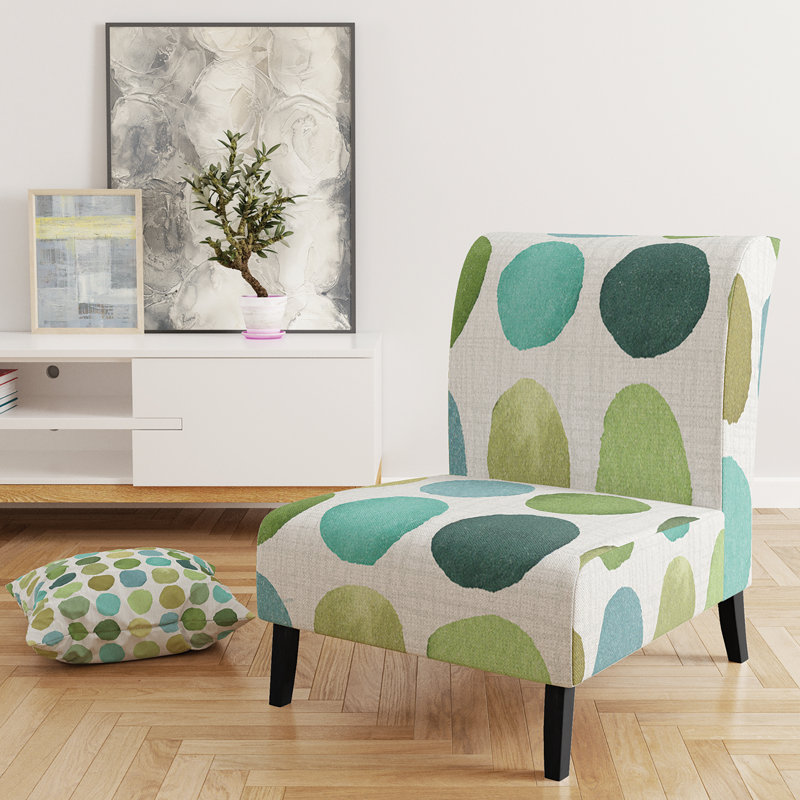 Geometric Green Circle I - Mid-Century Upholstered Slipper Chair