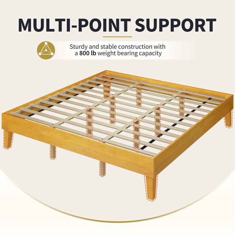 Base de lit plateforme en bois de 12 po de hauteur, lit plateforme en bois massif avec support de lattes robuste, sans tête de lit, aucun sommier requis