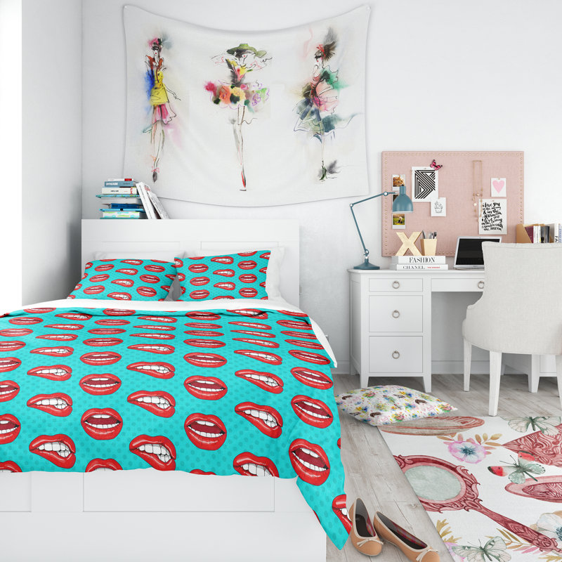 Ensemble de housse de couette lèvres, Housse simple + 1 taie décorative