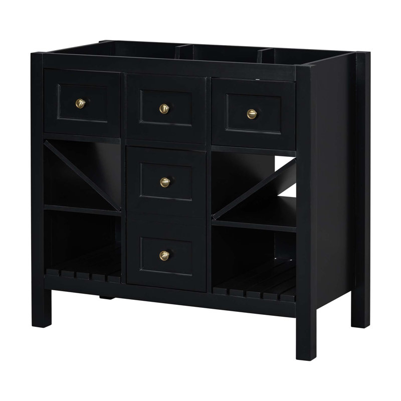 Meuble-lavabo de 36 po sans lavabo, armoire de rangement en bois massif, meuble-lavabo autoportant avec 5 tiroirs et portes à fermeture douce, évier de lavabo non inclus