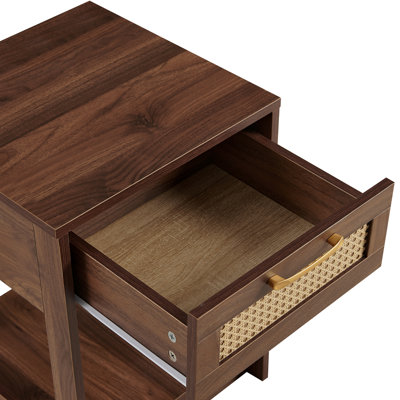 Rattan End Table with Drawer, Modern Nightstand, Side Table for Living Room, Bedroom, Walnut -  Bay Isle Home™, 6606BD1369294B8DAF646EDE93EB36F2