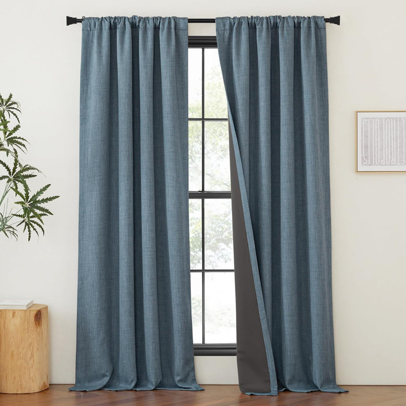 NICETOWN Thick Linen 100% Blackout Curtains 2 Panels, Pinch Pleated Room Darkening Thermal Curtains Sound Reducing Window Treatments for Bedroom/Living Room