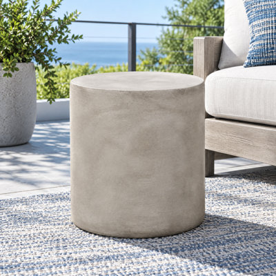 Belsy Light Weight Concrete Outdoor Side Table - Smooth Cylindrical Design