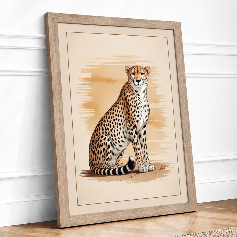 Seated Cheetah Boho - Framed Print, A1 - 84.1 x 59.4 cm, Oak