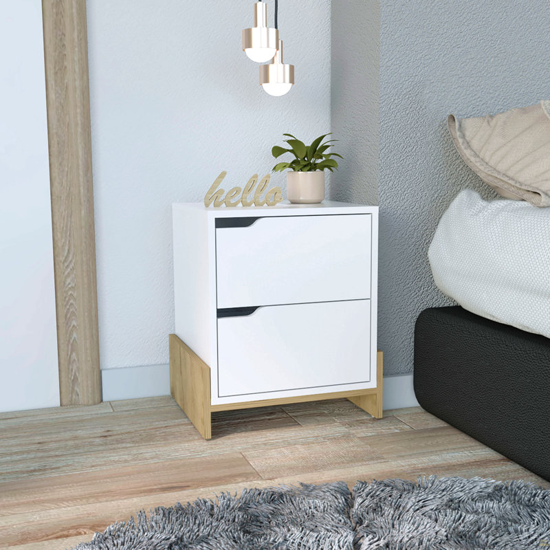 Nightstand, Bedside Table With 2-Drawers, White/Brown