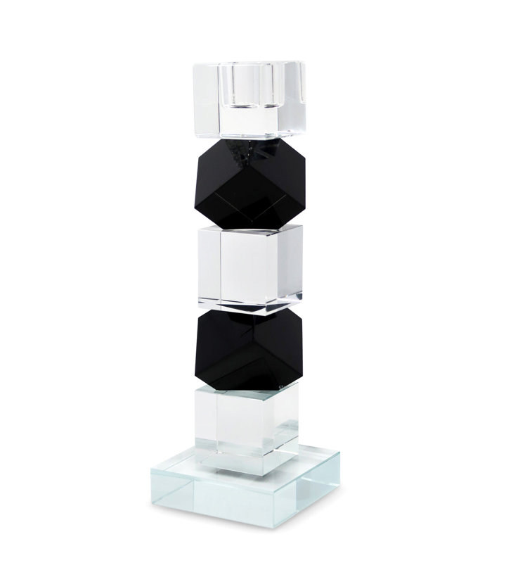 Crystal Candlestick Diagonal Block Design with Black, 9'' H x 2.75'' W x 2.75'' D