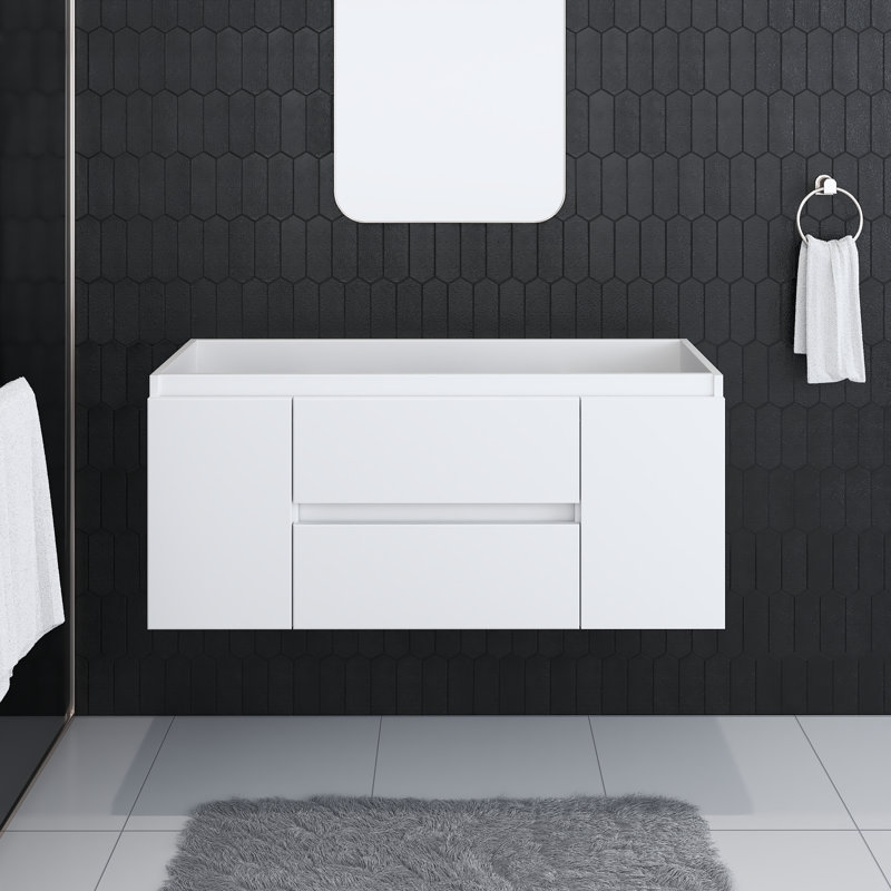 White Wall-Mounted Floating Bathroom Vanity with Ceramic Porcelain Countertop