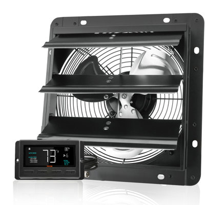 Shutter Exhaust Fan, 10'' with Temperature Humidity Controller, 820 CFM, 10-Speed Adjustable Wall Mount Attic Fan, EC-motor, Ventilation and Cooling for Greenhouses, Garages, Sheds, ETL Listed