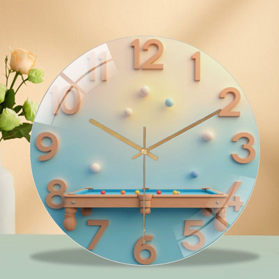 Horloge murale moderne avec table de billard - Horloge murale moderne en verre 12 po