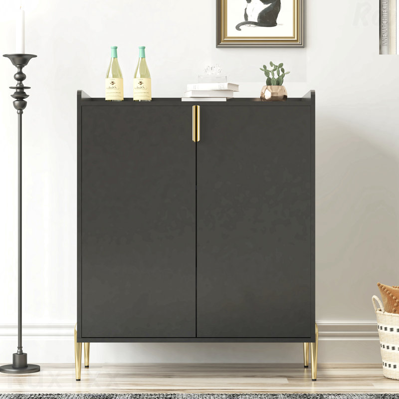 Armoire de bar à vin noire à 2 portes - support à vin, tablette réglable, charnière à fermeture en douceur, buffet de salle à manger et armoire à spiritueux