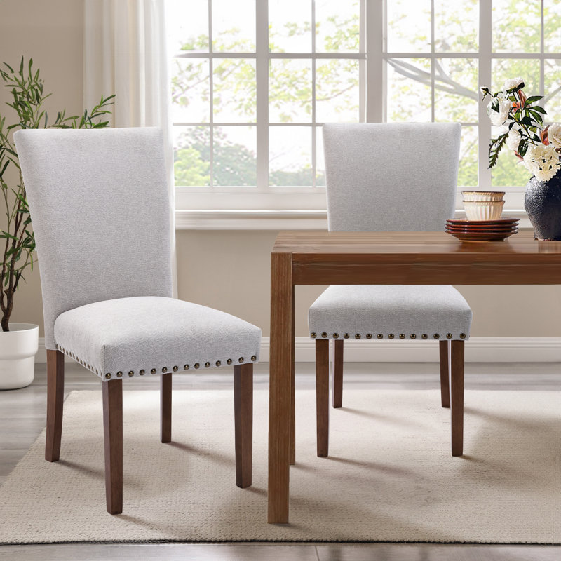 Upholstered Dining Side Chair with High Back and Nailhead Trim, Solid Wood Legs, Modern Parsons for Dining Room, Pale