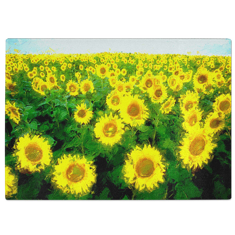 Tempered Glass Yellow Sunflower Meadow Chopping Board, 39 cm W x 28.5 cm L