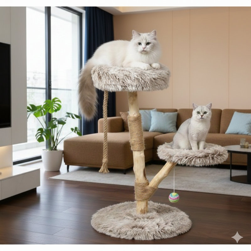 Arbre à chat en bois pour chats d'intérieur avec poteaux à griffer