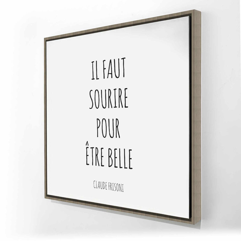 Toile encadrée minimaliste - «You Must Smile to Be Beautiful»
