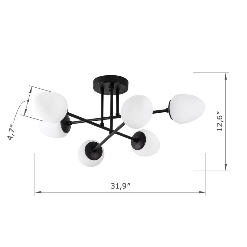 6 Lights Metal Body Semi Flush Mount With Glass Cap