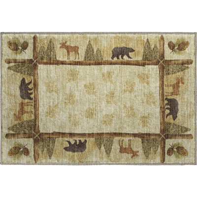 Premium Machine Washable Markhi AMF142 Khaki Rug