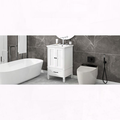 Meuble-lavabo moderne de 20 pouces avec lavabo en céramique et bouchon de porte magnétique