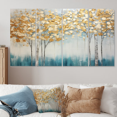 Serene Birch Trees Silver Autumn - Tree Birch, art mural 4 pièces