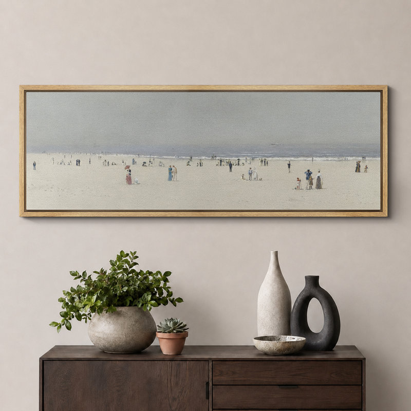«Coastal Beach Beach Day In Pastel Victorian Style Seaside», reproduction encadrée, H 20 po x l 60 po, Naturel