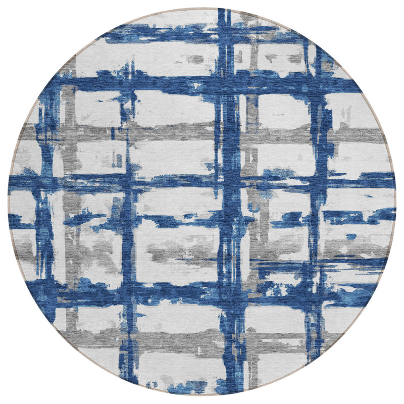 Mahaney Washable Striped Indoor / Outdoor Rug, Round 8'