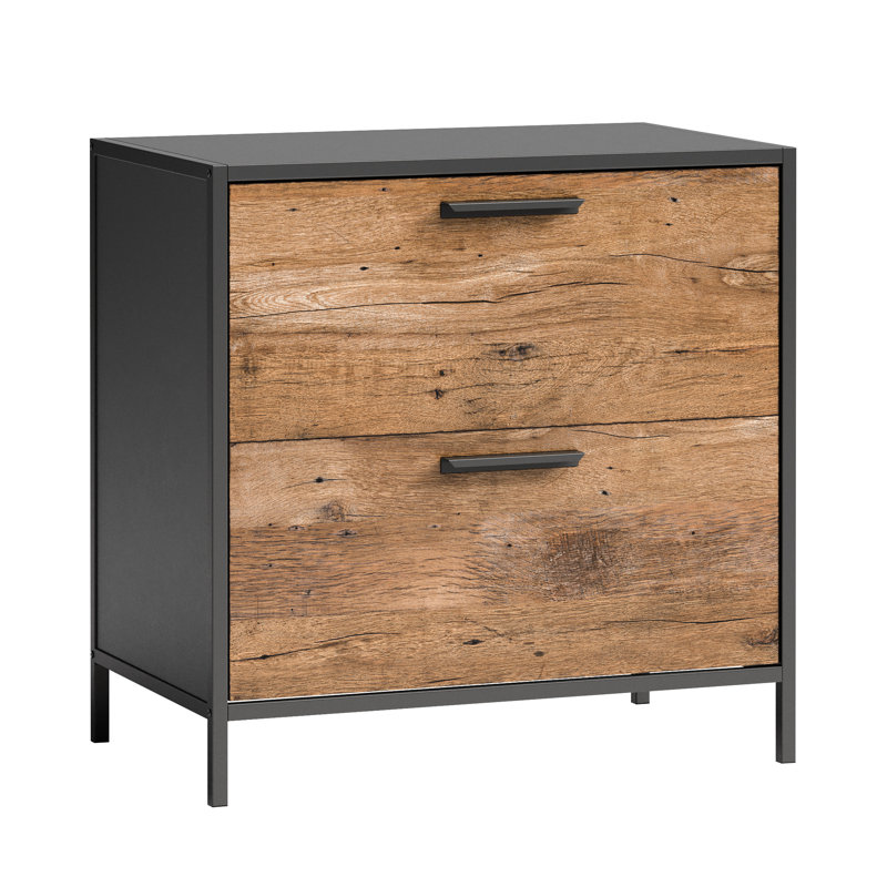 Classeur latéral brun, design moderne pour l'organisation de bureau, deux tiroirs spacieux, matériau principal en bois d'ingénierie, compact et élégant, facile à assembler avec instructions