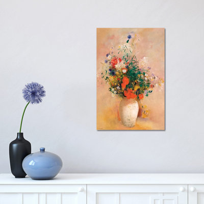 Vase of Flowers (Pink Background) by Odilon Redon - 1 Piece Wrapped Canvas Painting