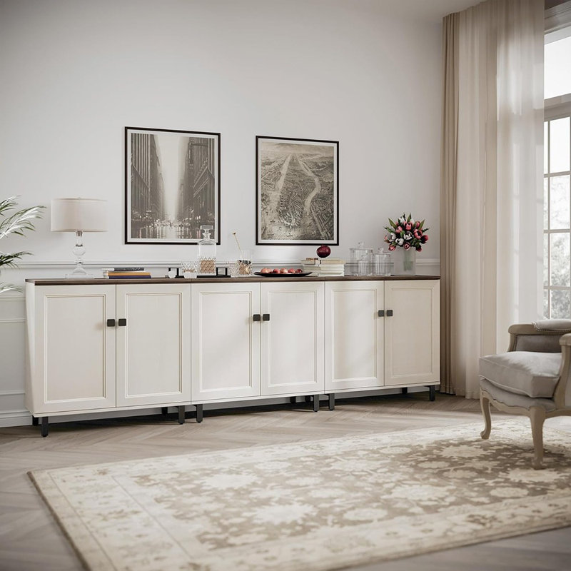 Modern Farmhouse 3-In-1 Buffet Sideboard Cabinet With Adjustable Shelves, White