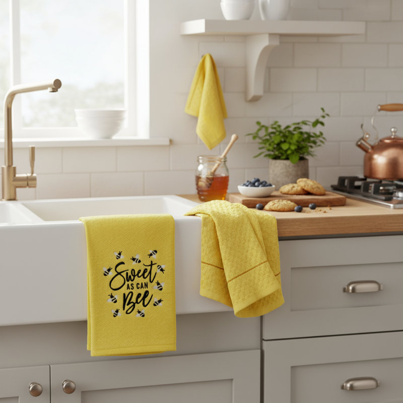 Super Absorbent 3 pack Cotton Tea Towels - Sweet As Can Bee