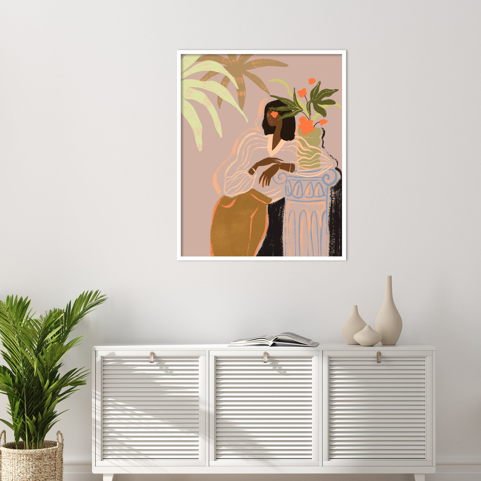 Lady in Waiting by Arty Guava Wood Framed Wall Art Print, White, 41" H x 33" W