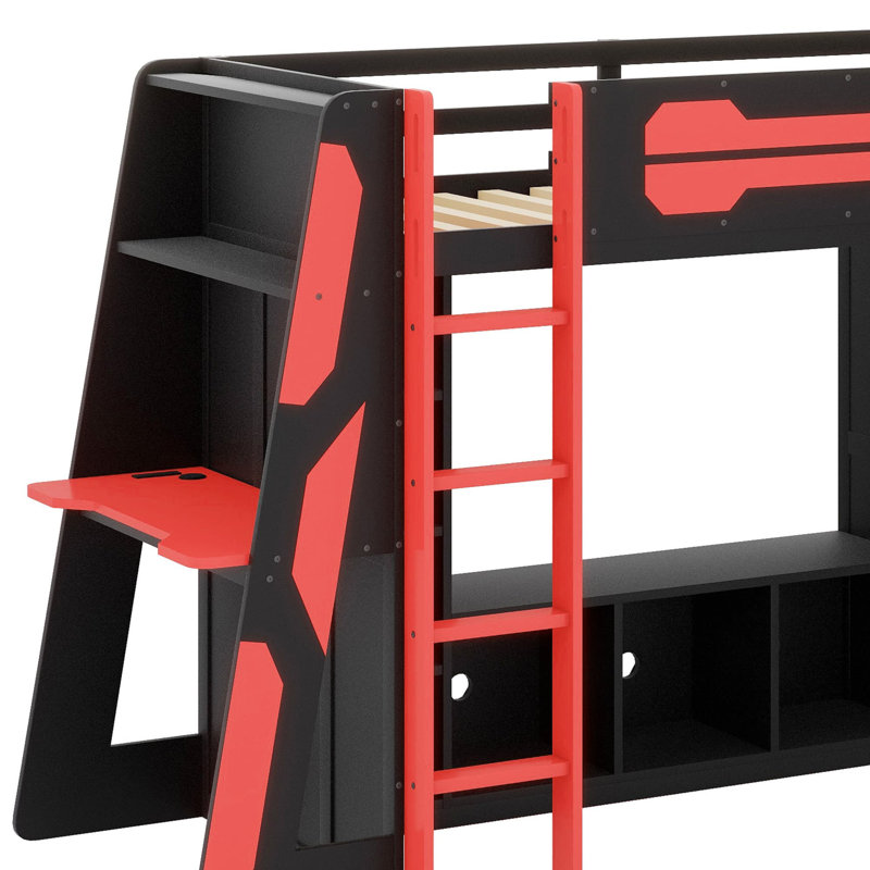 Base de lit en forme de L avec lumières DEL RVB, Rouge