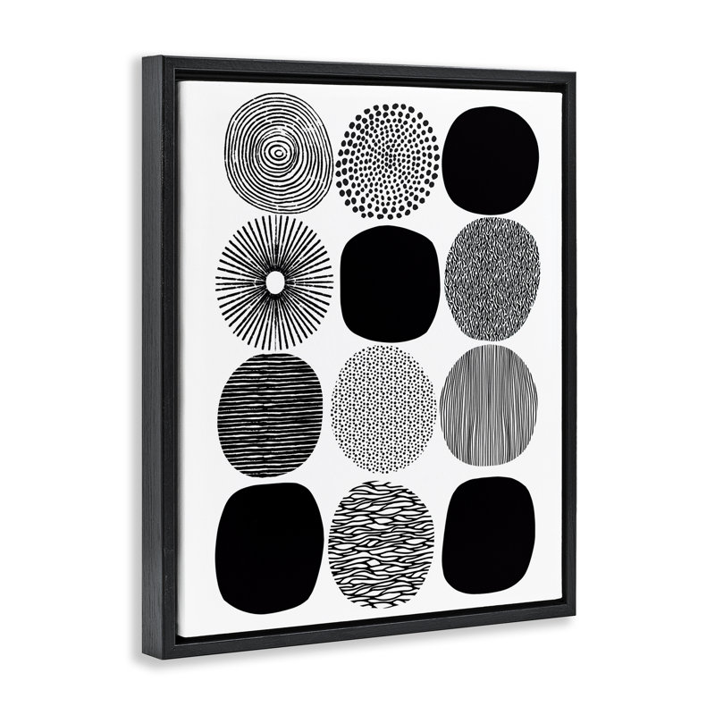 Art mural noir et blanc à motif de cercles flottants par Lisa Nohren, H 31 po x l 21 po, Cadre flottant noir de jais