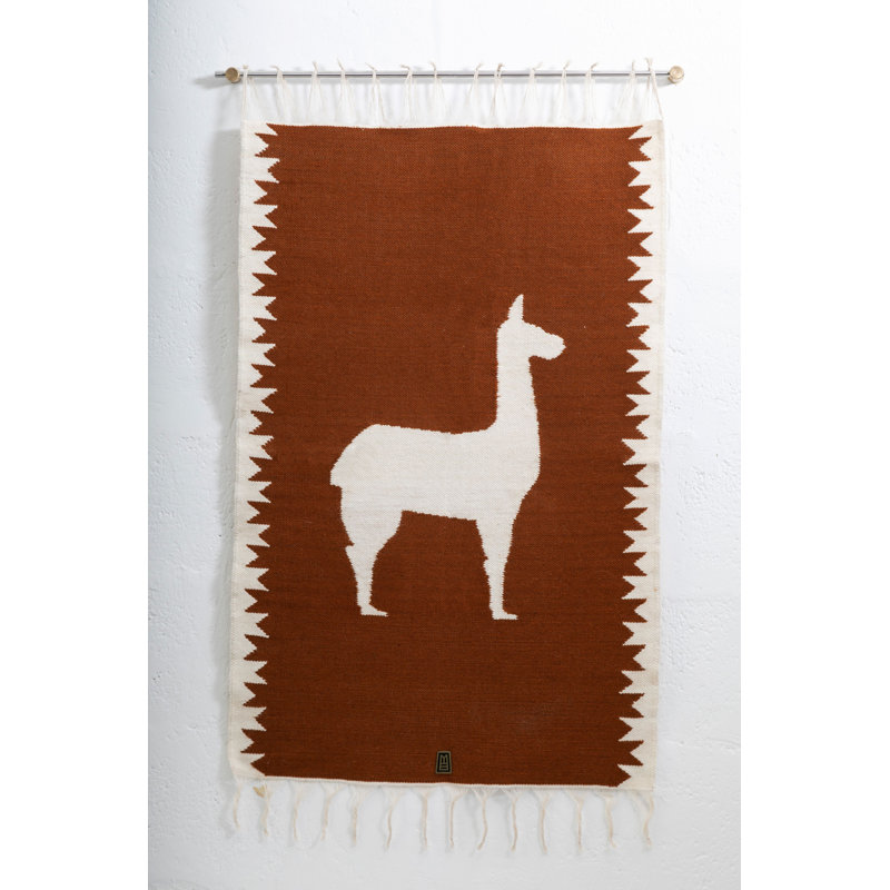 Llama Sheep Wool Handwoven Tapestry, Aged Bronze Wall Mount, Terracota, Terracota