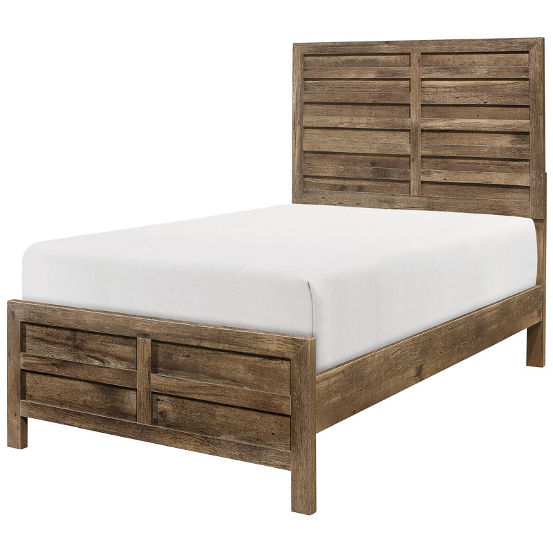 Structure de lit simple en bois de style rustique avec finition en pin patiné, tête de lit, rails, centre de chambre à coucher, sommier tapissier nécessaire, installation en douceur dans un ajout de conception moderne, assemblage requis et sans effort