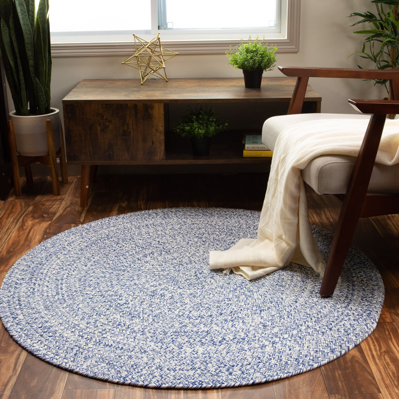 Haynesville Farmhouse Reversible Braided Blue Area Rug, Round 6'