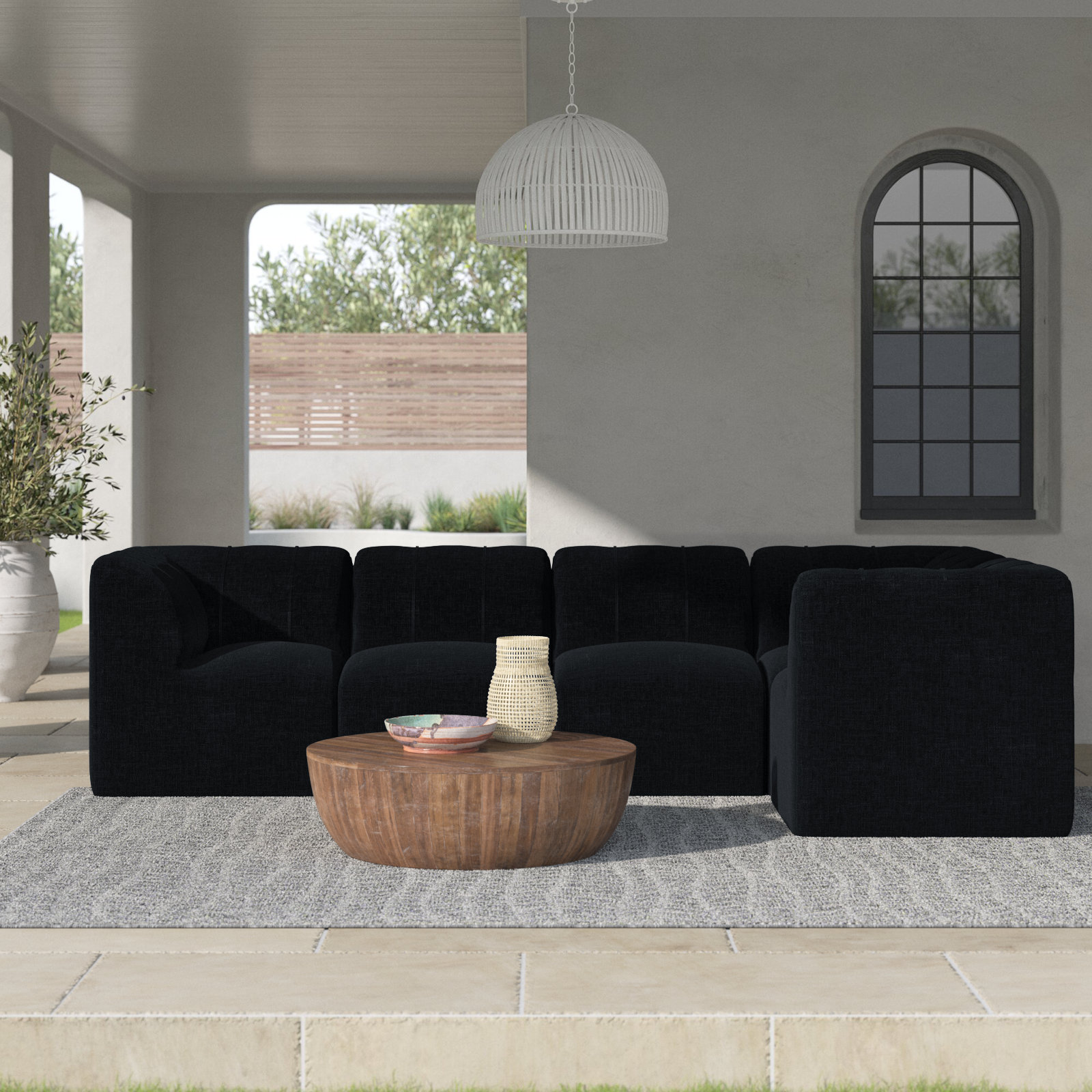 Praia 102" Sunbrella® Modular Outdoor Sofa, Canvas Black Sunbrella® Canvas
