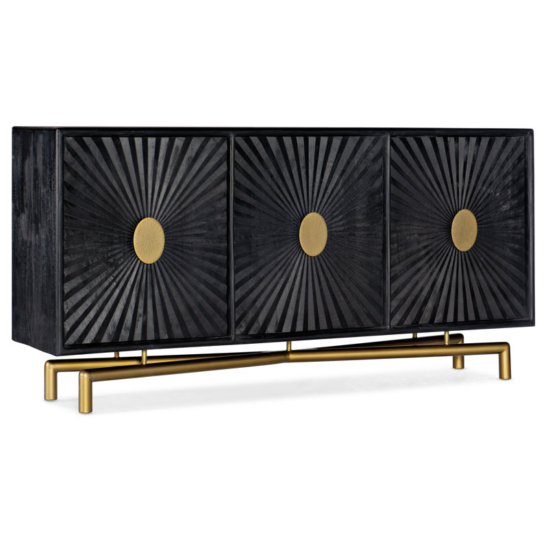 Black and Gold Mango Wood Media Console with Cabinet