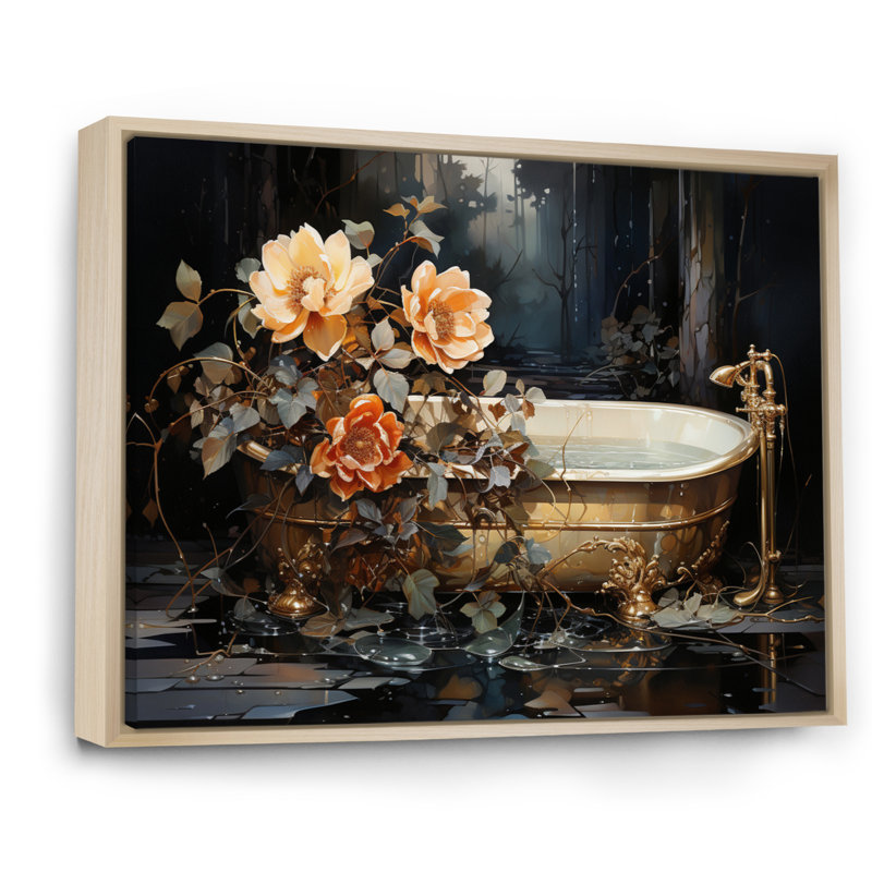 Baignoire en V doré - impressions sur toile, H 24 po x l 32 po x P 1 po, Cadre naturel flottant