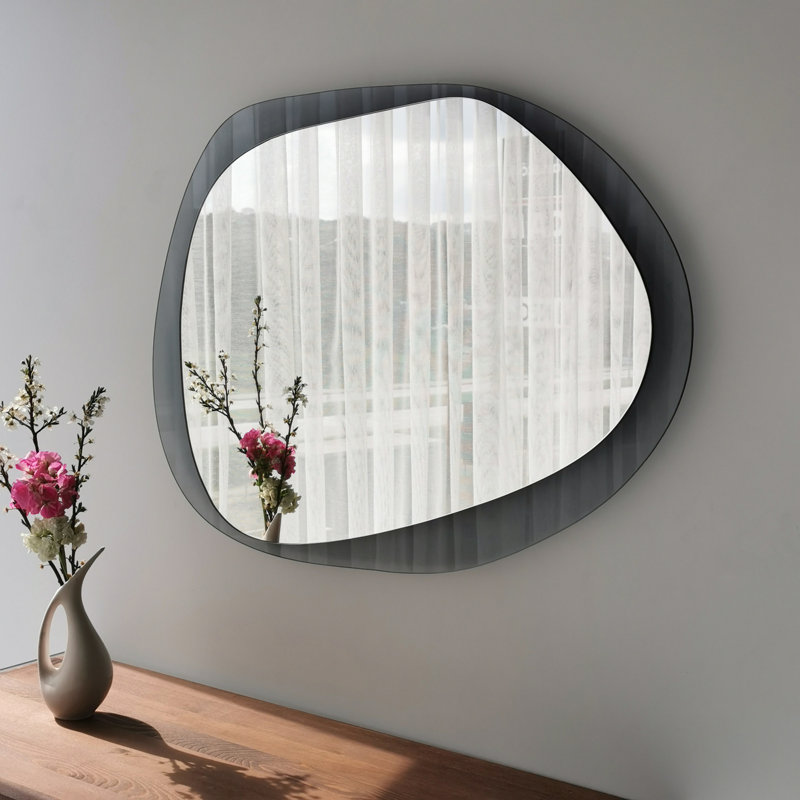 Floraine Glass Flat Wall Mirror, Blue Transparent, Novelty 75 x 55 cm