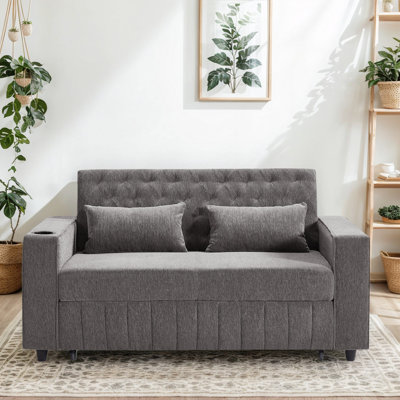 61" Convertible Pull-Out Sleeper Sofa Bed – Modern Loveseat With Adjustable Backrest & Built-In Storage by Latitude Run