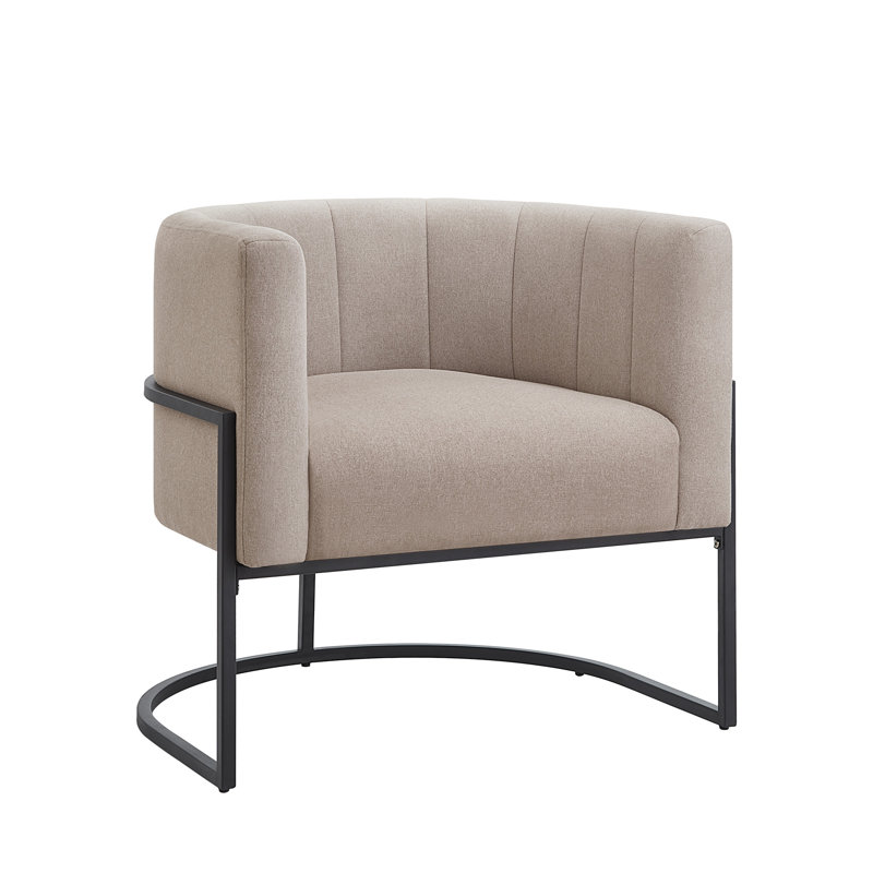 Chaise d'appoint rembourrée en lin avec support en métal noir